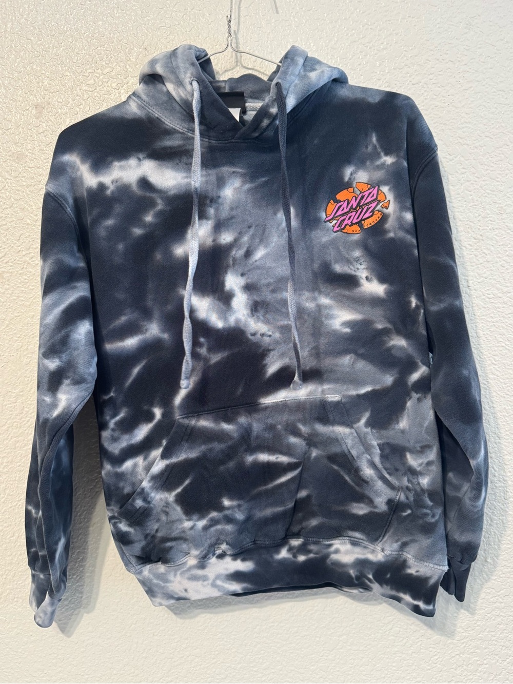 Santa Cruz Skateboards Black & White Tie-Dye Pullover Hoodie with Colorful Logo
